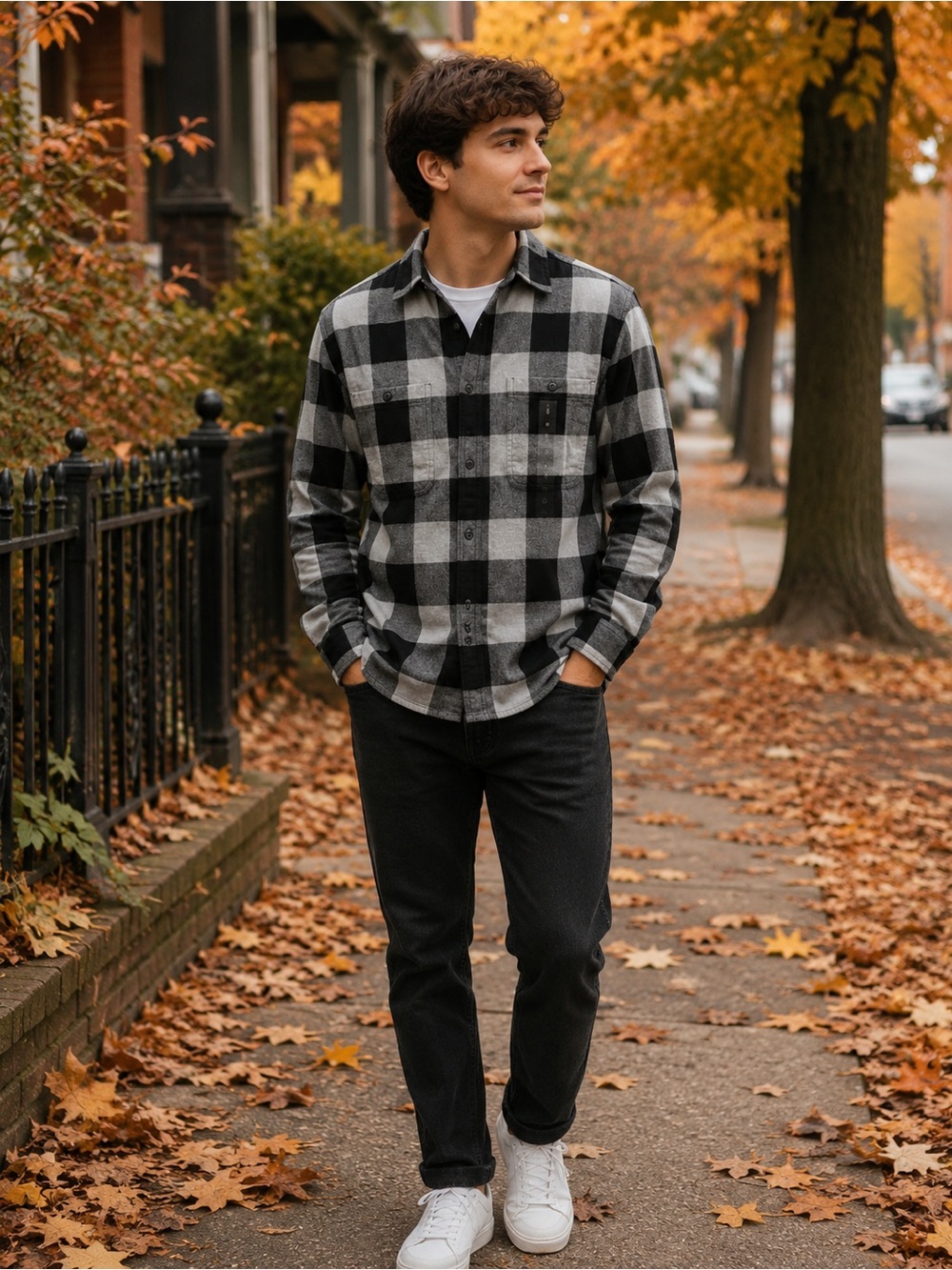 Sonoma Black and Gray Buffalo Plaid Button-Up Shirt